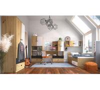 Jugendzimmer-Set 5-tlg Cama 90x200 Artisan Roble Blanco Negro Brillante 76599037