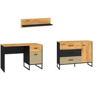 Jugendzimmer-Set Dormitorio Infantil 3-teilig Negro Arte Oro Roble Premium Steel