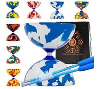 Juggle Dream and Cascade Jester - Juego de diábolos con varillas de fibra, cuerda de diábolo, juego de diábolo de goma mediano Pro con bolsa de transporte en cascada (azul y blanco)