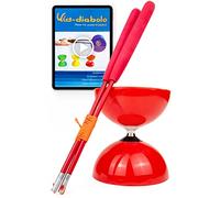 Juggle Dream Big Top Diábolo (Eje de rodamientos) & Par de Palos diábolo SuperGlass y Vídeo de Aprendizaje en Línea (Rojo)