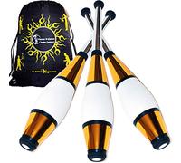 Juggle Dream Euro Pro Malabares Clubs Juego de 3 (¡12 Combinaciones de Colores!) ¡Clubes de Entrenamiento Decorativos metálicos + Bolsa de Viaje Flames N Games! (Oro)