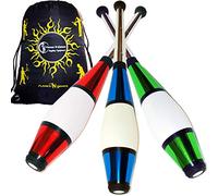 Juggle Dream Euro Pro Malabares Clubs Juego de 3 (¡12 Combinaciones de Colores!) ¡Clubes de Entrenamiento Decorativos metálicos + Bolsa de Viaje Flames N Games! (Rojo/Azul/Verde)