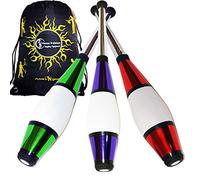 Juggle Dream Euro Pro Malabares Clubs Juego de 3 (¡12 Combinaciones de Colores!) ¡Clubes de Entrenamiento Decorativos metálicos + Bolsa de Viaje Flames N Games! (Verde/Morado/Rojo)