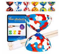 Juggle Dream Jester Diabolo - Diábolo profesional de eje fijo con palos de madera, vídeo educativo en línea, juguete para malabares (azul/blanco/rojo)