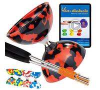 Juggle Dream Jester Diábolo Set para Malabares - Diábolo con Eje de Rodamientos con Palos de Aluminio y Vídeo de Aprendizaje en Línea (Negro/Rojo)