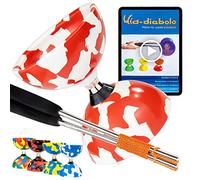 Juggle Dream Jester Diábolo Set para Malabares - Diábolo con Eje de Rodamientos con Palos de Aluminio y Vídeo de Aprendizaje en Línea (Rojo/Blanco)