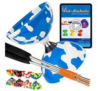 Juggle Dream Jester Diábolo Set para Malabares - Diábolo con Eje de Rodamientos con Palos de Aluminio y Vídeo de Aprendizaje en Línea (Azul/Blanco)