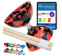 Juggle Dream Jester Diábolo Set para Malabares - Diábolo con Eje de Rodamientos con Palos de Madera y Vídeo de Aprendizaje en Línea (Negro/Rojo)