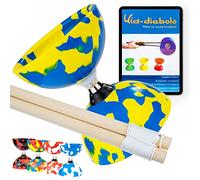 Juggle Dream Jester Diábolo Set para Malabares - Diábolo con Eje de Rodamientos con Palos de Madera y Vídeo de Aprendizaje en Línea (Azul/Amarillo)