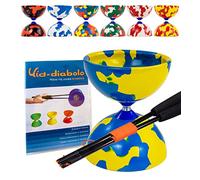 Juggle Dream Jester Diábolo Set para Malabares - Diábolo con Eje Fijo con Palos de Fibra y Vídeo de Aprendizaje en Línea (Azul/Amarillo)