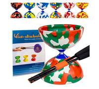 Juggle Dream Jester Diábolo Set para Malabares - Diábolo con Eje Fijo con Palos de Fibra y Vídeo de Aprendizaje en Línea (Verde/Blanco/Rojo)
