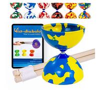 Juggle Dream Jester Diábolo Set para Malabares - Diábolo con Eje Fijo con Palos de Madera y Vídeo de Aprendizaje en Línea (Azul/Amarillo)
