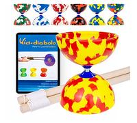 Juggle Dream Jester Diábolo Set para Malabares - Diábolo con Eje Fijo con Palos de Madera y Vídeo de Aprendizaje en Línea (Rojo/Amarillo)