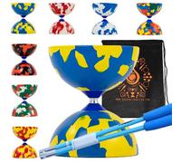 Juggle Dream Jester - Juego de diábolos con varillas de fibra, cuerda de diábolo, juego de diábolo Pro mediano de goma con bolsa de transporte en cascada (azul y amarillo)