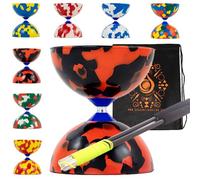 Juggle Dream Jester - Juego de diábolos con varillas de fibra, cuerda de diábolo, juego de diábolo Pro mediano de goma con bolsa de transporte en cascada (rojo y negro)