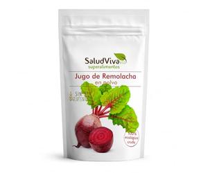Jugo de Remolacha en Polvo Bio 125 g Salud Viva, 100% puro polvo de remolacha ecológica, superalimento vegano y sin gluten, alto contenido en fibra, ideal para agua batidos licuados y zumos