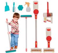 Juguete Aspiradora Infantil, Juego de Juguete de Limpieza Infantil 3 en 1 con Succión Realista y Sonido, Juego de Juguete para Jugar a Limpiar la Casa, Herramientas de Limpieza con Esponja para Niños
