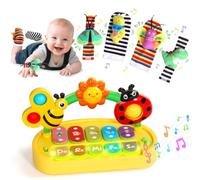 Juguete Bebe 6 Meses, Piano Bebe Musical con Calcetines Sonajero | Juguetes Sensoriales Bebe 0-6 Meses con 4 Calcetines y Pulseras Sonajero, Luz y Musica para Estimulacion, Regalo Bebe 6 Meses