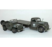New Ray Camión con Bandeja de Caballo 1941 & Jeep Willys Die Cast, Color Verde (Newray 61053 BSS)