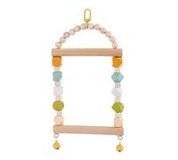 Juguete colgante para pájaros, percha de madera natural con cuentas de madera multicolor, campanas para pájaros pequeños, loros, perca de columpio