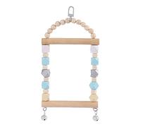 Juguete colgante para pájaros, percha de madera natural con cuentas de madera multicolor, campanas para pájaros pequeños, loros, perca de columpio