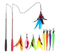 Juguete con plumas para gato, 2 varillas retráctiles con 9 terminales diferentes, divertido, perfecto para ejercitar a tu mascota