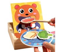 Juguete De Alimentación para Bebés - Juego De Simulación Oso Juguetes Educativos Motricidad Fina,Set De Alimentos Realistas De Madera para Aprendizaje En Guardería Y Jardín De Infancia