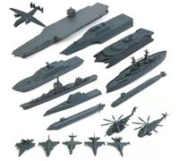 Juguete de avión de combate, juguete de portaaviones, 17 piezas de juguetes de plástico del ejército, incluye avión de combate a pequeña escala, acorazados, submarinos y más para niños y niñas