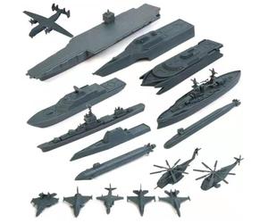Juguete de avión de combate, juguete de portaaviones, 17 piezas de juguetes de plástico del ejército, incluye avión de combate a pequeña escala, acorazados, submarinos y más para niños y niñas