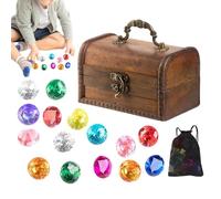Juguete de buceo, 15 diamantes grandes y coloridos con caja de cofre del tesoro pirata y bolsa de malla para niños y niñas, piedras preciosas submarinas, juguetes de regalo de entrenamiento de