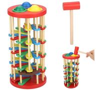 Juguete de caída de bolas, torre de caída de bolas de madera con rampas giratorias, martillo y 3, juguete educativo Montessori para bebés niños pequeños de 3 años Libra a juguetes para niños
