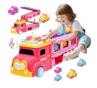 Juguete de camión para niños, coche princesa de pista de deformación rosa, 6 en 1 camión de juguete con sonidos y luces, Navidad cumpleaños para 2 3 4 años niño niñas coches juguetes regalo (rosa)