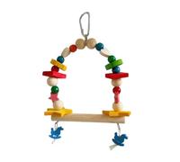 Juguete de columpio de madera natural con bloques de cuentas para masticar para actividades de jaula, plataforma de ejercicio duradera para colgar periquitos, cacatúas, periquitos, guacamayos