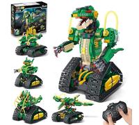 Juguete de construcción de dinosaurio RC con luz, kit de bloques de construcción de control remoto 5 en 1, 877 piezas Tech recargable dinosaurio robot juguetes cumpleaños para niños de 8 9 10 11 12+