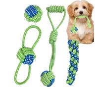 Juguete de cuerda de cachorro, juguetes de cuerda para perros | 4x juguetes para la dentición del perro | Juegos de entretenimiento, actividad divertida, cuerda de mascotas para aburrimiento y enrique