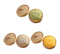 Juguete de Dumpling Esponjoso, Masa Suave para Presionar y Aliviar Estrés con Caja Vaporera, Juguetes de Pan al Vapor para Adultos y Niños - Pack de 3