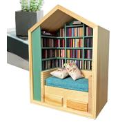 Juguete de estante antiestrés, pequeña biblioteca con libros pequeños | Juego de decoración de libros de biblioteca en miniatura de madera,Estante único, escenario en miniatura, caja de libros