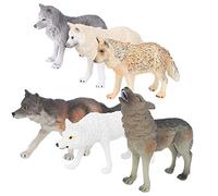 Juguete de Figura de Animal, simulación de Lobo de Vida Silvestre Adornos de Modelo Estatua de Criaturas de Vida Animal Juguetes educativos tempranos para niños Regalo para niños(6 Piezas Lobo)