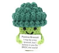 Juguete de ganchillo de brócoli positivo: felpa de soporte artesanal con tarjeta de mensaje motivacional | Amarillo vegetal de dibujos animados para escritorio o dormitorio | Regalo de confort para