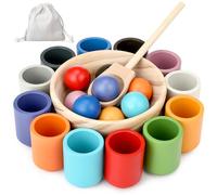 Juguete de madera Montessori, juego de clasificación de bolas Montessori, juguete de madera para clasificar y apilar,12 Bolas 30 mm, para clasificar y contar colores, regalo a partir de 2 3 4 5 años