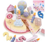 Juguete de Madera para Tarta de Cumpleaños,Tarta Madera para Cumpleaños,Pastel de Cumpleaños de Simulación,Juego de Comida DIY Juego de Simulación con Velas para Niños y Niña