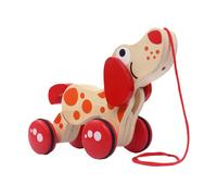 Juguete de madera para tirar: linda figura para caminar con un perro, acción rodante guiada por cuerdas de mano, equipo interactivo de juego infantil, estructura de cola larga para mejorar la coordina