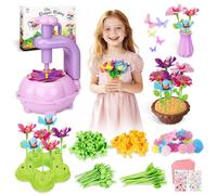 Juguete de Mercado de Flores,Kit para Crear Ramos de Flore de Tela,Juego Creativo de Manualidades con Máquina de Flores,Pétalos de Tela y Accesorios,Juego de Manualidades para Niñas 3+ Años - Púrpura