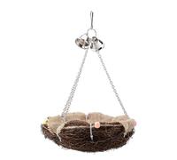 Juguete de Nido de ratán para pájaros, Columpio Colgante con Tres campanillas en Cadena, Accesorio de Jaula de ratán y Hierba masticable para Loros y Aves pequeñas, Color marrón,