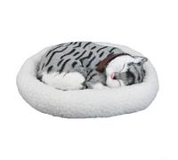 Juguete de peluche electrónico suave para gatos que simula la respiración para uso como decoración del hogar, oficina o coche y ayuda de aprendizaje (gatos a rayas grises)