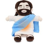 Juguete de peluche Jesús con música y luces, relajante Respira, alivio de la ansiedad, figura de Jesús, almohada de felpa (Azul)