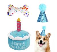Juguete De Peluche para Mascotas - Set De Fiesta De Cumpleaños Con Pastel, Hueso Que Suena y Sombrero