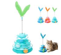 Juguete de pista para gatos de 3 niveles con varita de plumas, torre interactiva para gatos de interior, juguetes de rodillo de bolas multicapa con plumas que rebotan y bolas rodantes, juguete de ABS