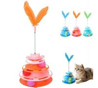 Juguete de pista para gatos de 3 niveles con varita de plumas, torre interactiva para gatos de interior, juguetes de rodillo de bolas multicapa con plumas que rebotan y bolas rodantes, juguete