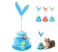 Juguete de pista para gatos de 3 niveles con varita de plumas, torre interactiva para gatos de interior, juguetes de rodillo de bolas multicapa con plumas que rebotan y bolas rodantes, juguete de ABS